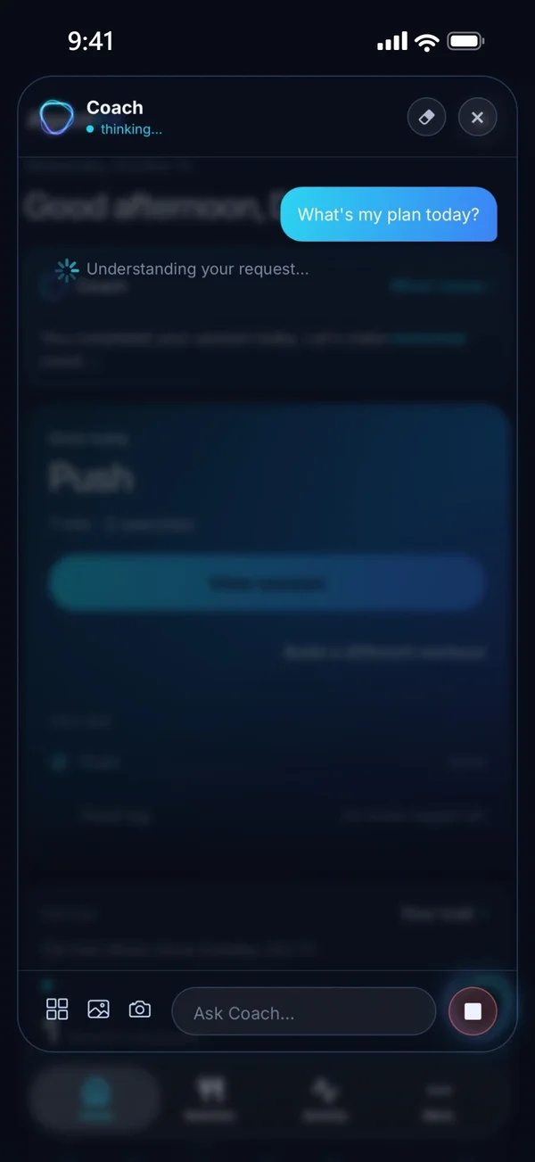 AgentFit app: asking the Coach "What's my plan today?"